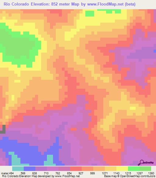 Rio Colorado,Panama Elevation Map