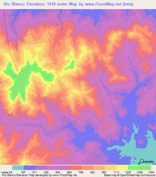 Rio Blanco,Panama Elevation Map
