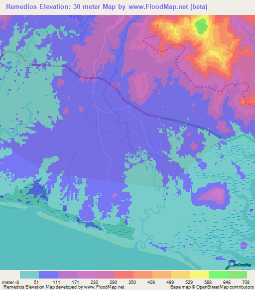 Remedios,Panama Elevation Map