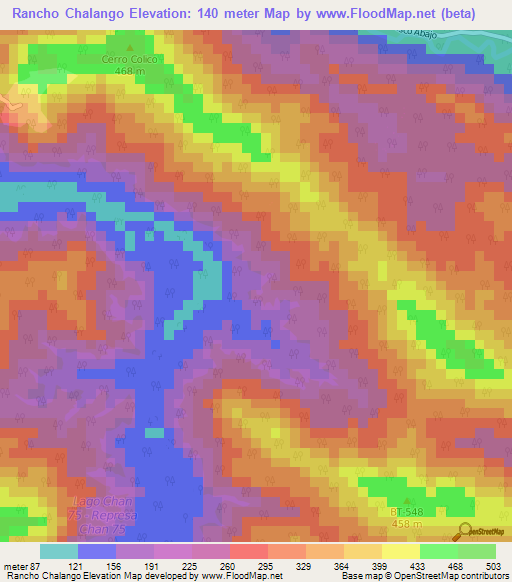 Rancho Chalango,Panama Elevation Map