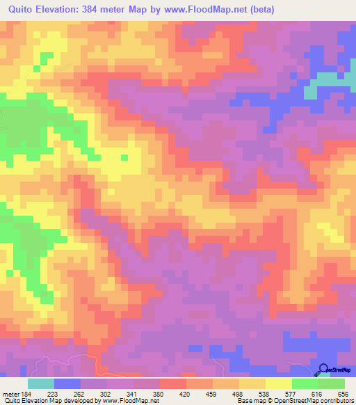 Quito,Panama Elevation Map