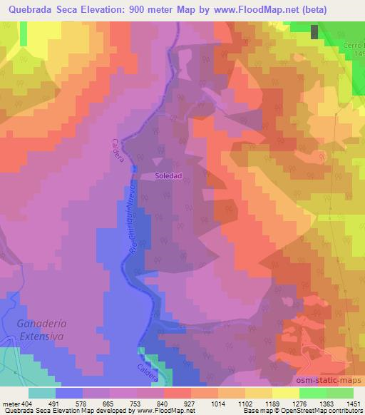 Quebrada Seca,Panama Elevation Map