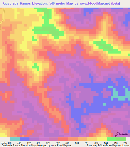 Quebrada Ramos,Panama Elevation Map