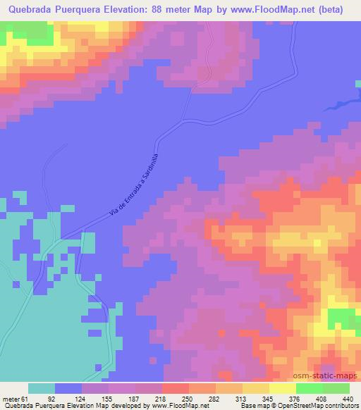 Quebrada Puerquera,Panama Elevation Map