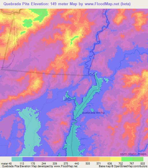 Quebrada Pita,Panama Elevation Map