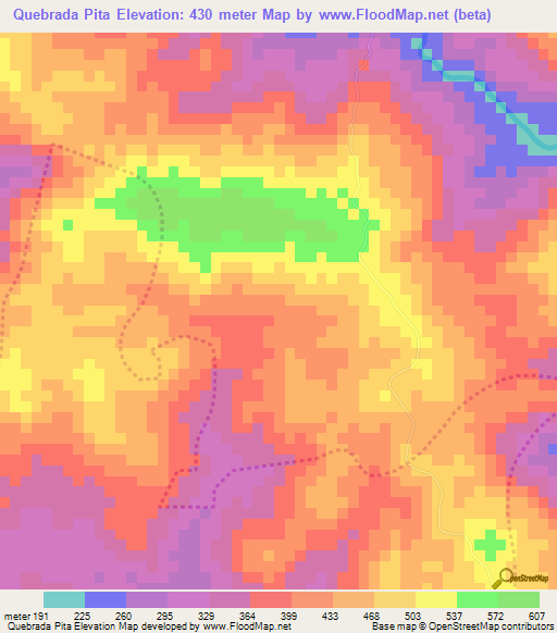 Quebrada Pita,Panama Elevation Map