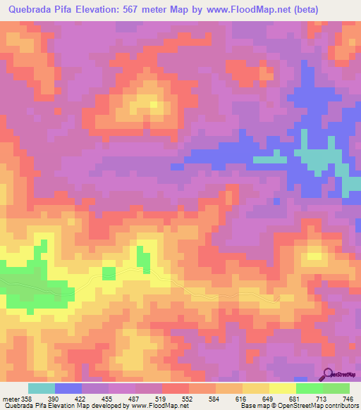 Quebrada Pifa,Panama Elevation Map