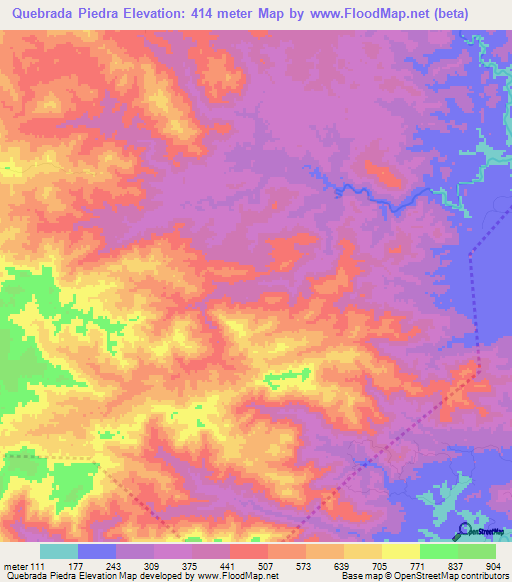 Quebrada Piedra,Panama Elevation Map