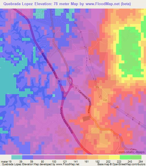 Quebrada Lopez,Panama Elevation Map