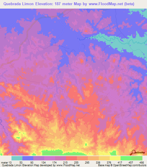 Quebrada Limon,Panama Elevation Map