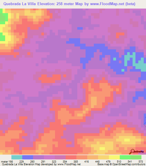 Quebrada La Villa,Panama Elevation Map