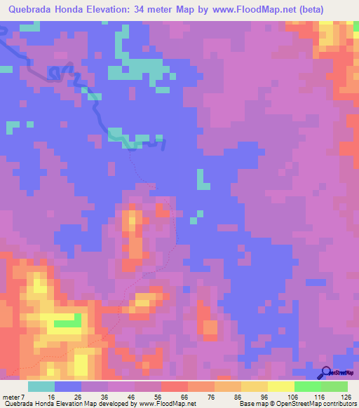Quebrada Honda,Panama Elevation Map
