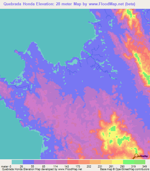 Quebrada Honda,Panama Elevation Map