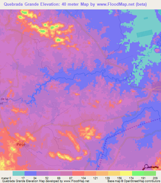 Quebrada Grande,Panama Elevation Map