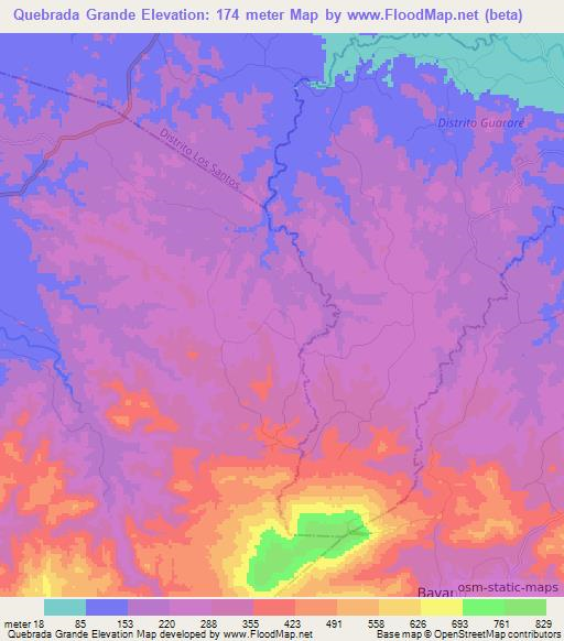 Quebrada Grande,Panama Elevation Map