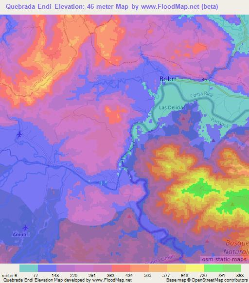 Quebrada Endi,Panama Elevation Map