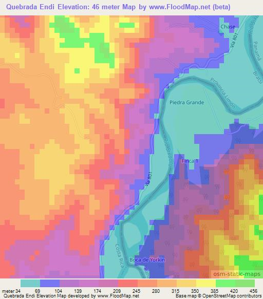 Quebrada Endi,Panama Elevation Map