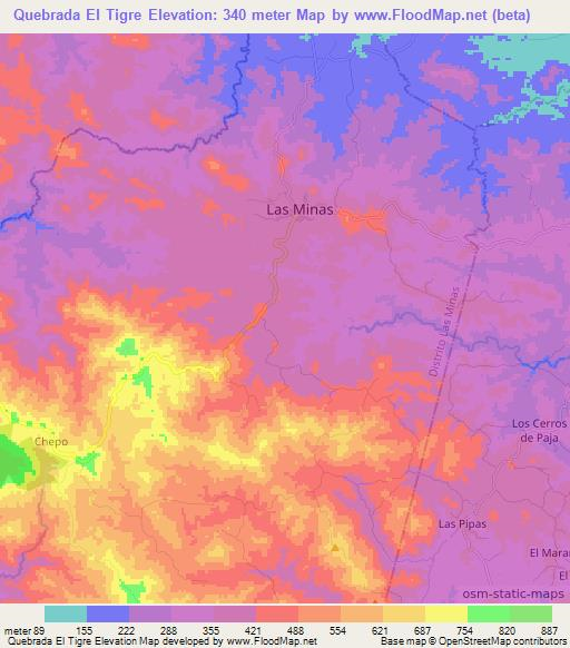Quebrada El Tigre,Panama Elevation Map