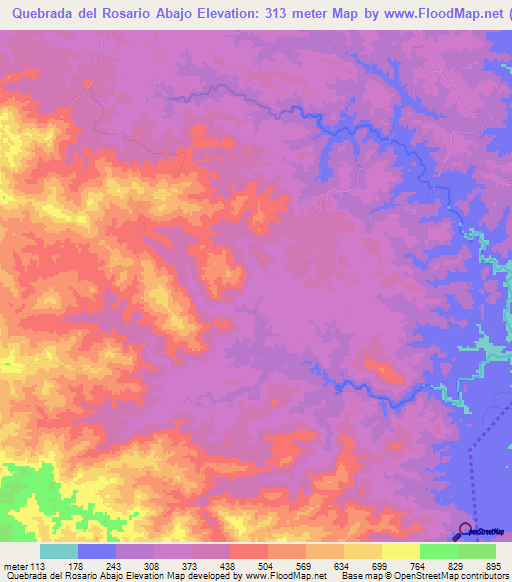 Quebrada del Rosario Abajo,Panama Elevation Map