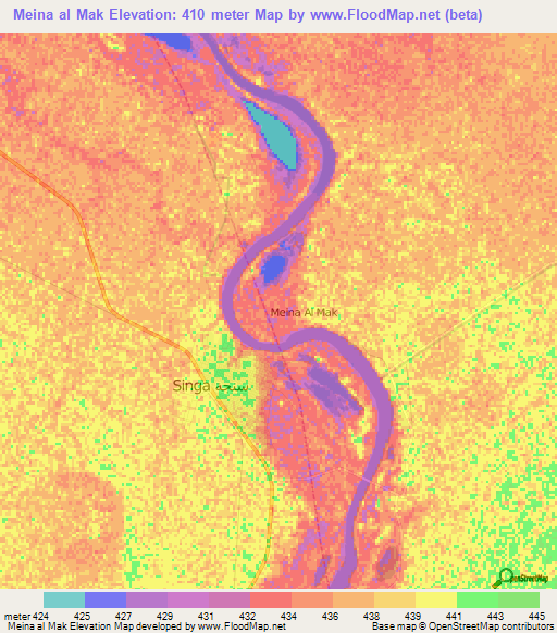 Meina al Mak,Sudan Elevation Map