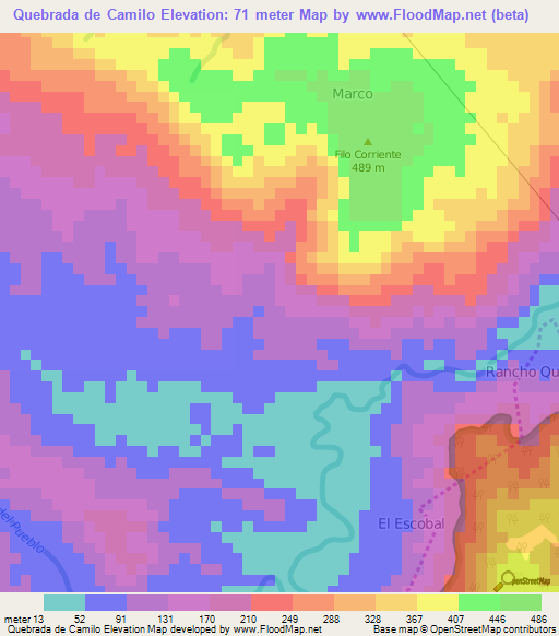 Quebrada de Camilo,Panama Elevation Map