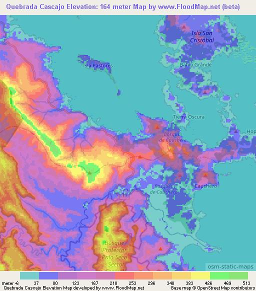 Quebrada Cascajo,Panama Elevation Map