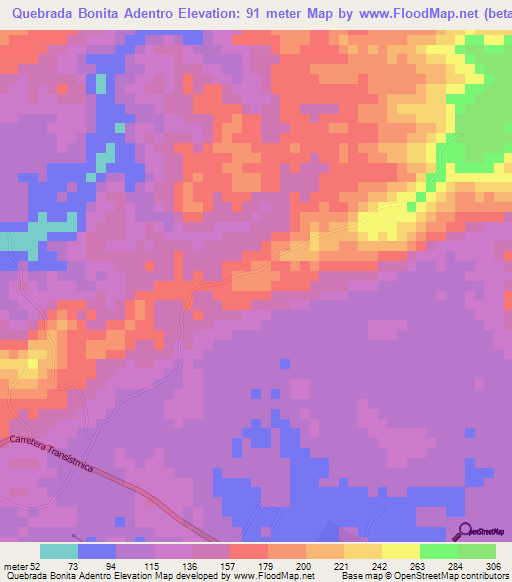 Quebrada Bonita Adentro,Panama Elevation Map