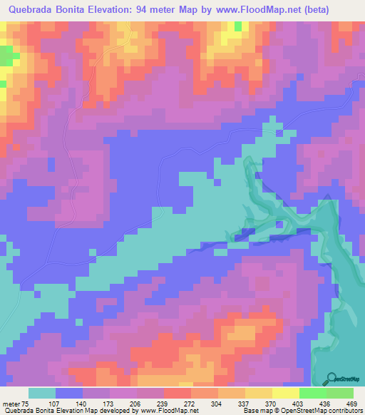 Quebrada Bonita,Panama Elevation Map