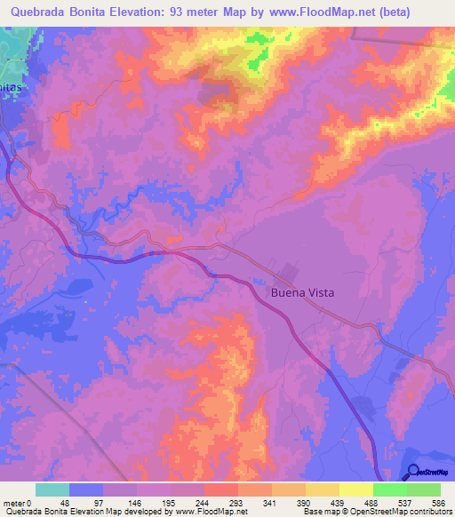Quebrada Bonita,Panama Elevation Map