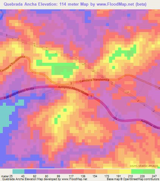 Quebrada Ancha,Panama Elevation Map