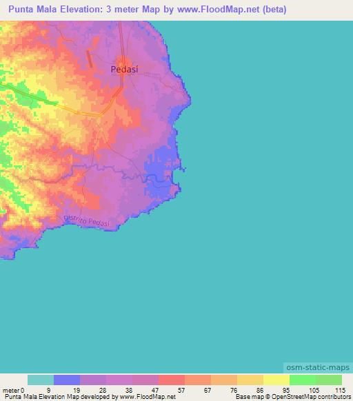 Punta Mala,Panama Elevation Map