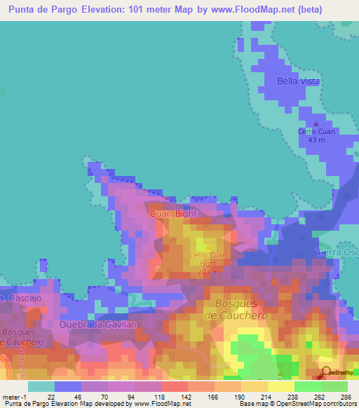 Punta de Pargo,Panama Elevation Map