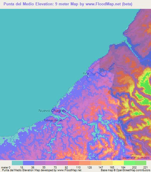 Punta del Medio,Panama Elevation Map