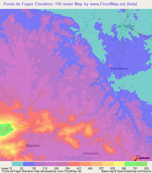 Punta de Fogen,Panama Elevation Map