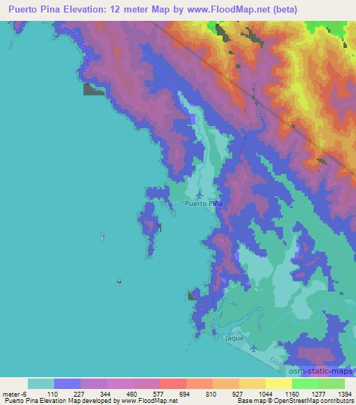 Puerto Pina,Panama Elevation Map