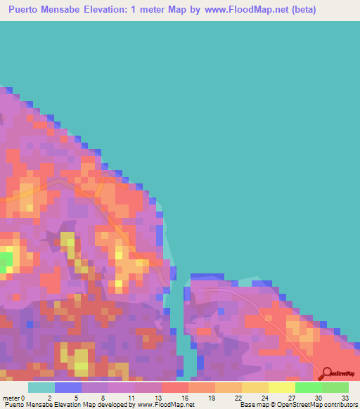 Puerto Mensabe,Panama Elevation Map