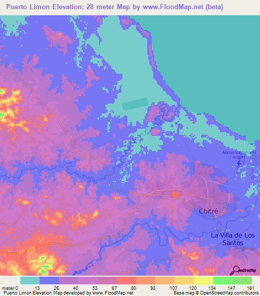 Puerto Limon,Panama Elevation Map