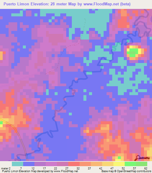 Puerto Limon,Panama Elevation Map