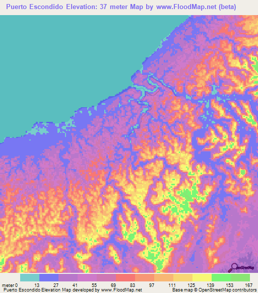 Puerto Escondido,Panama Elevation Map