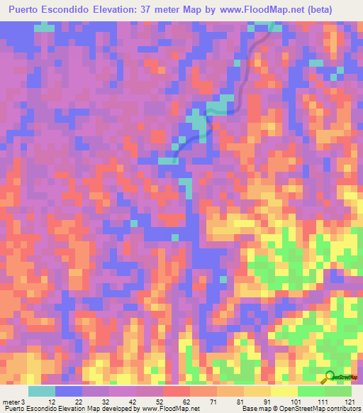 Puerto Escondido,Panama Elevation Map
