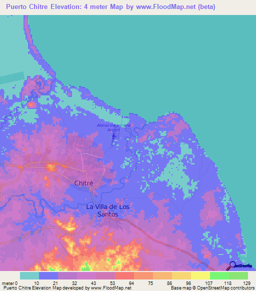 Puerto Chitre,Panama Elevation Map