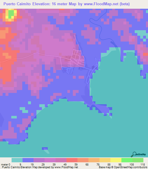 Puerto Caimito,Panama Elevation Map