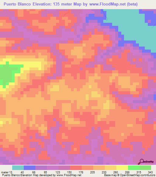 Puerto Blanco,Panama Elevation Map