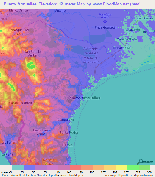 Elevation of Puerto Armuelles,Panama Elevation Map, Topography, Contour
