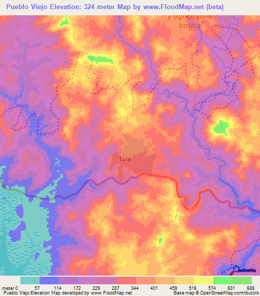 Pueblo Viejo,Panama Elevation Map