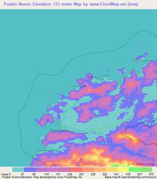 Pueblo Nuevo,Panama Elevation Map