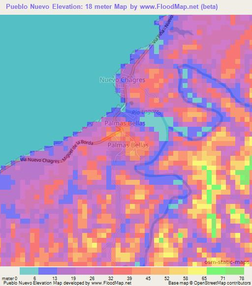 Pueblo Nuevo,Panama Elevation Map
