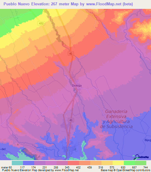 Pueblo Nuevo,Panama Elevation Map