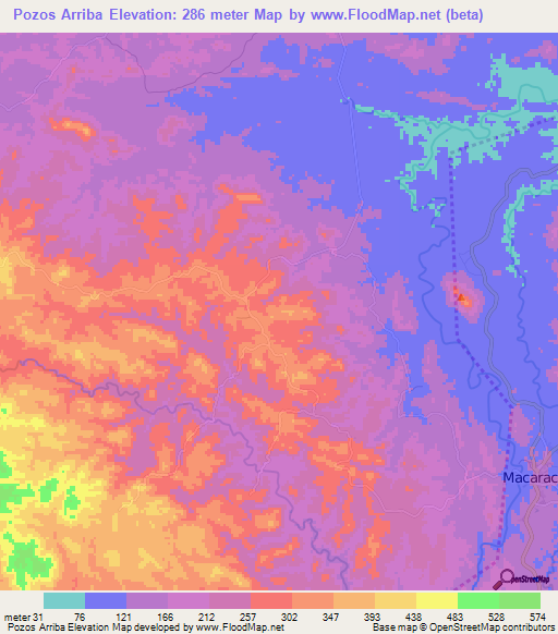 Pozos Arriba,Panama Elevation Map
