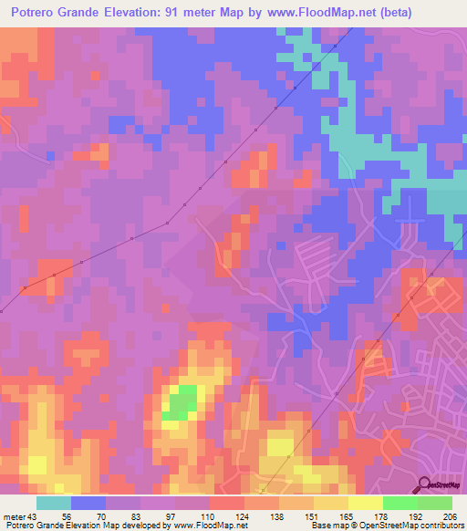 Potrero Grande,Panama Elevation Map